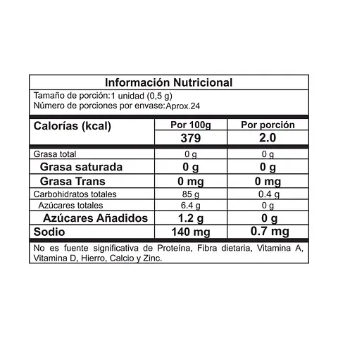 Tabla nutricional Snack de queso