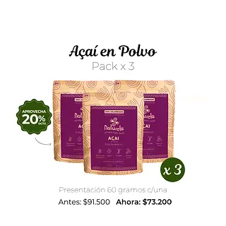 Pack X3 Açaí En Polvo (Acai) 100% Natural