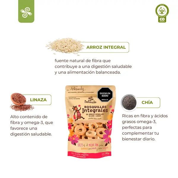 Pack X3 Rosquillas Paquetón 190 G De Arroz + Semillas Chía