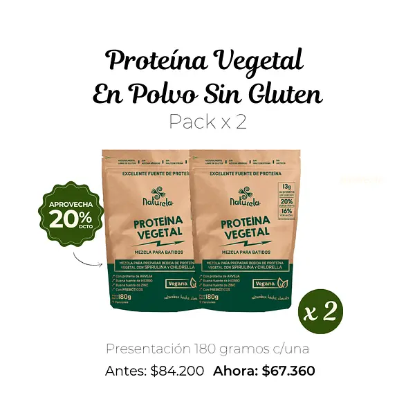 Pack X2 Proteína Vegetal En Polvo Sin Gluten