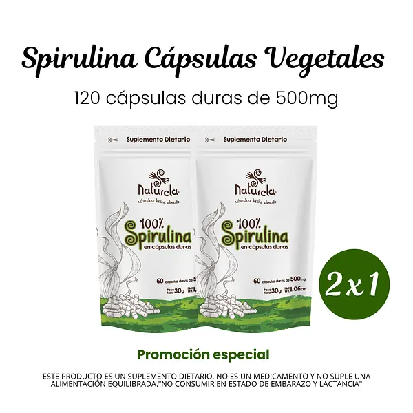2 X 1 Spirulina Cápsulas Vegetales