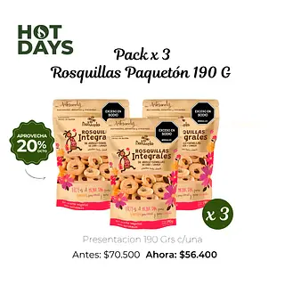 Pack X3 Rosquillas Paquetón 190 G De Arroz + Semillas Chía